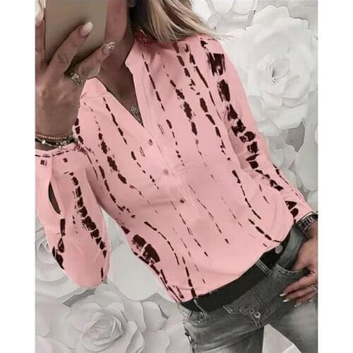 5XL Plus Size Office Ladies Shirts Autumn Spring Cardigan Striped Shirt Women Chiffon Blouses V Collar Print Tops Blusas Mujer