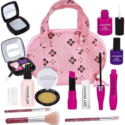 Kids Children Girls Pretend Play Makeup Kit Fake Cosmetic Set with Handbag for Birthday Christmas New Year Children Day Gifts