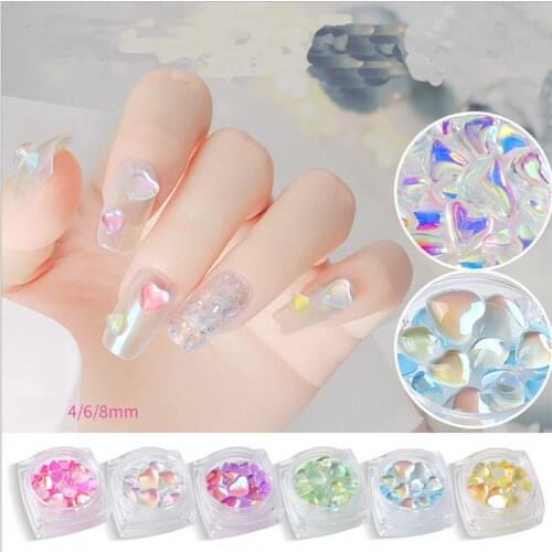 Nail Art Mix Sizes Love Hearts Jewelry Magic Aurora Colors Acrylic For Nail Tips Decorations