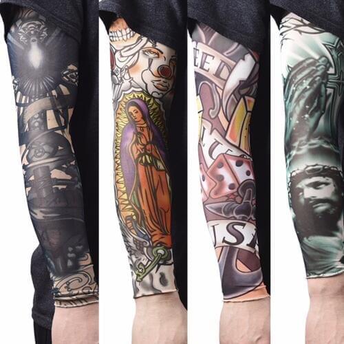 For Men Women Arm Warmer Nylon Elastic Fake Temporary Tattoo Sleeve Designs Body Arm Stockings Tatoo New Arrival