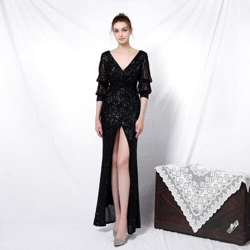New Style Elegant Banquet Temperament, Long Sleeves, Sequined Aura Queen Fishtail Evening Dress Evening Gowns for Women