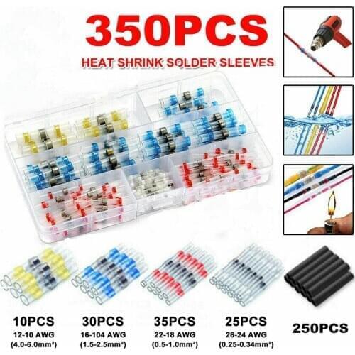 350PCS Solder Seal Sleeve Waterproof Wire Connectors Heat Shrink Tube Fast Butt Connectors Insulated Electrical Wire Terminals