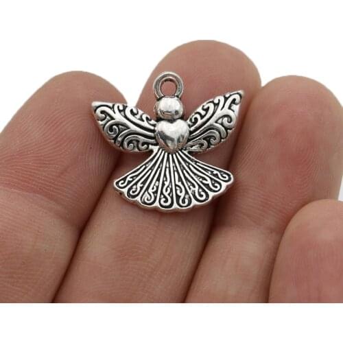 JAKONGO Antique Silver Plated Angel Charm Pendants for Jewelry Making Bracelet DIY Accessories 25X20mm 10pcs