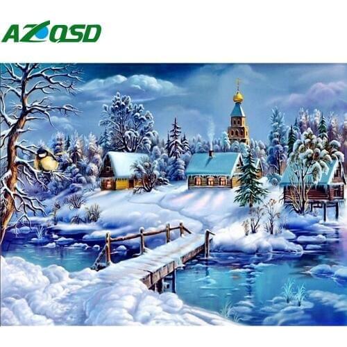 AZQSD Painting By Numbers Framed 40x50cm Winter Snow Oil Painting Picture By numbers On Canvas Home Decor szyh201