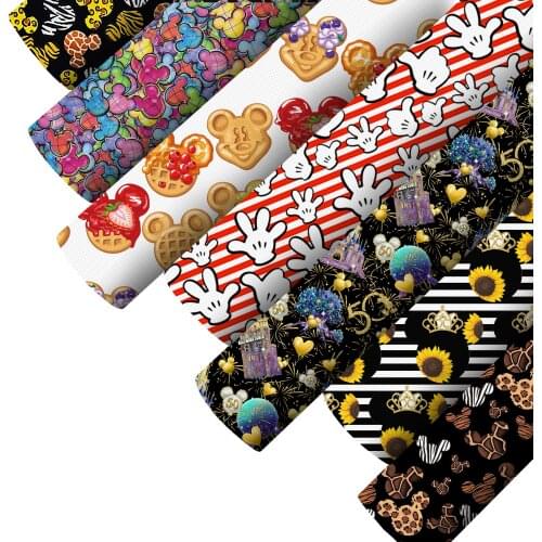 Smooth Texture Faux Leatherette Sheet Cartoon Print Synthetic Leather Fabric For Bow Crafts DIY Handmade Material,1Yc20848