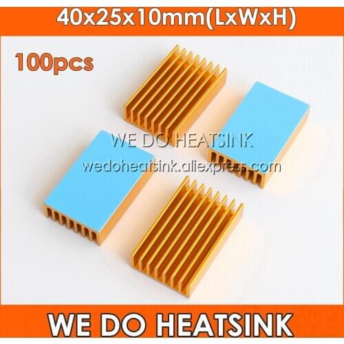 WE DO HEATSINK 100pcs 40x25x10mm Gold Anodized Heat Sink Aluminum Heatsink Cooler With Thermal Adhesive Transfer Tape Pad