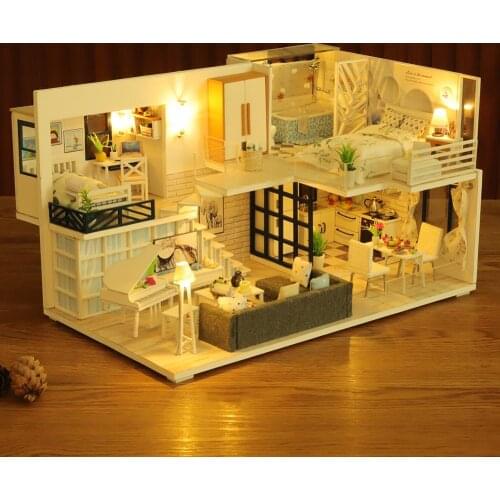 DIY Dollhouse Kit Handmade Doll House Model Building Miniature House With LED Light Christmas Birthday Valentines Day Gift