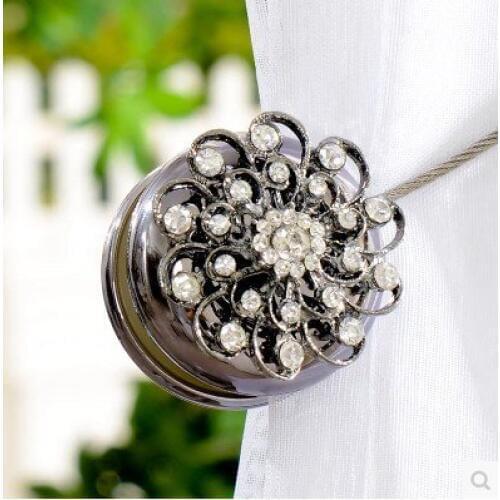 Set of 2 Magnetic Curtain tiebacks rhinestone flower holdbacks decoration clip DIY accessory tie string free shipping gun color