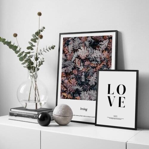 Nordic style fallen leaves LOVE Wall Art Print Paper Painting Nordic Posters And Prints Wall Pictures For Living Room Decor