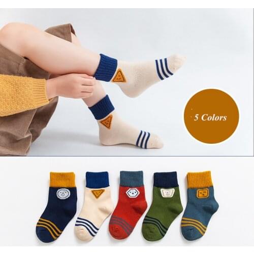 5 Pair/Lot Kids Soft Cotton Socks Boy Girl Baby Cute Cartoon Warm Stripe Sport Sock For Spring Summer Autumn Winter Children