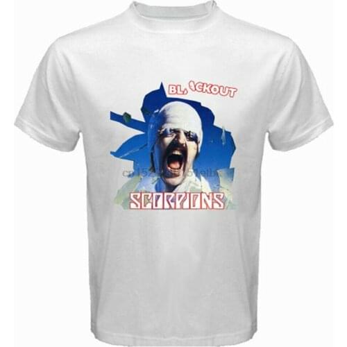 New SCORPIONS BLACKOUT Rock Band Legend Mens White T-Shirt Size S-3XL