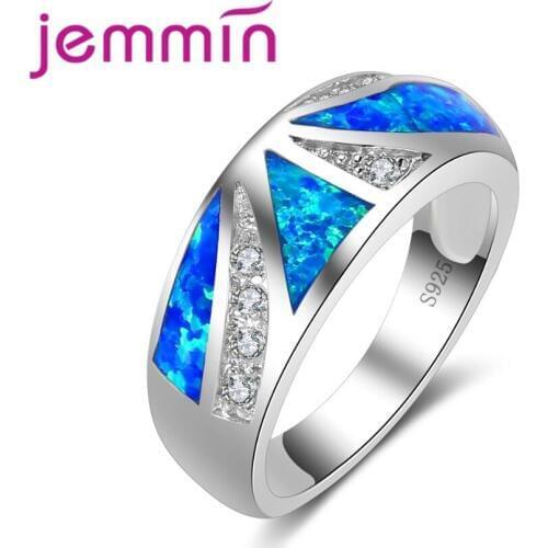 New Fashion Round Cut Blue Fire Opal Ring High Quality 925 Sterling Silver Jewelry for Wedding Engagement Bijoux Gift