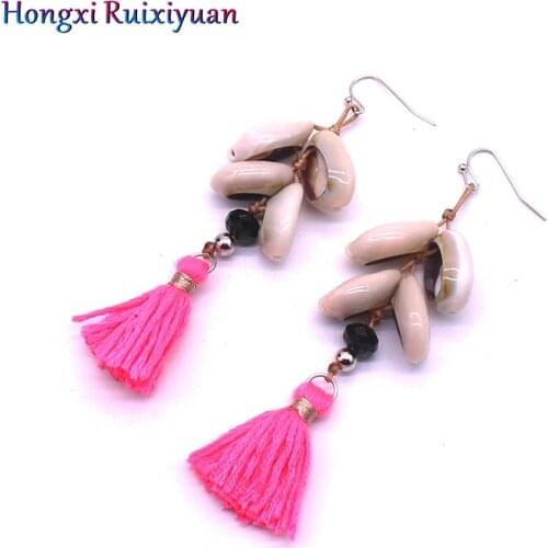 New shell earrings bohemian style earrings for women handmade beaded tassel beach natural shell charm earrings jewelry
