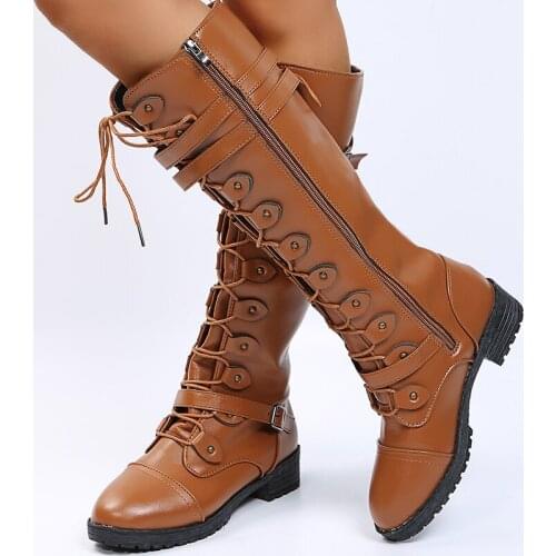 New style large size 43 winter gothic cool punk motorcycle boots womens high heels calf boots long boots womens shoes