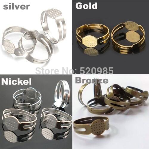 Wholesale 50Pcs/lot Open Ring Circle With Pad Adjusted Flat Ring Base 18mm Gold Silver Antique Bronze Plated For Jewelry Making