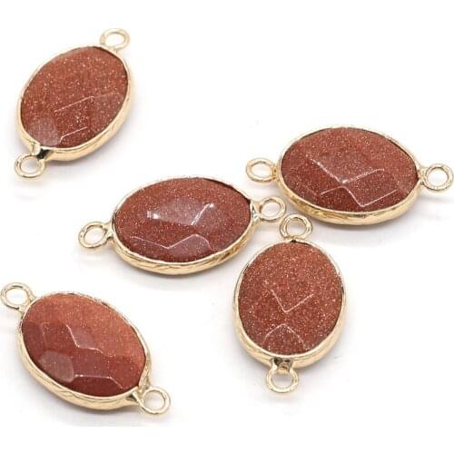 5Pcs Sandstone Pendants Natural Stone Double Hole Oval Shape Connector for Jewelry Making Necklace Bracelet Unisex Gift 14x27mm