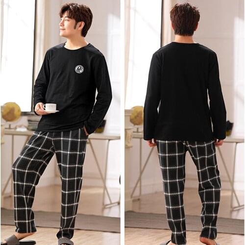 Spring Autumn Men Pajamas Set Cotton Print Sleepwear Night Suit Casual Long Sleeve Plaid Pants Pyjamas Plus Size Homewear 4XLnew