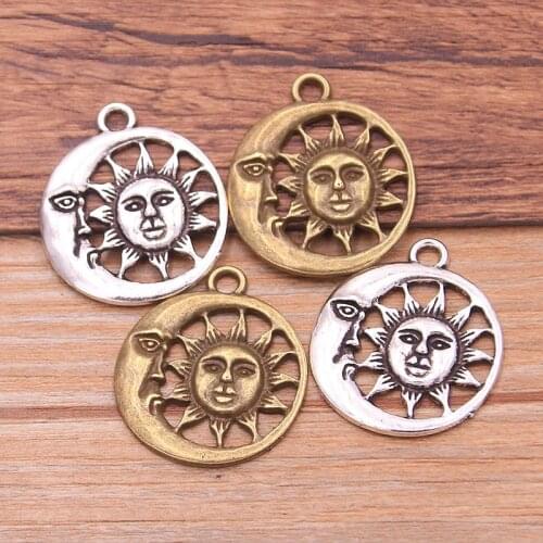 15PCS 24X28mm Two Color Round Moon Sun Charms Natural Pendants Handmade Decoration Vintage For DIY Jewelry Making Findings