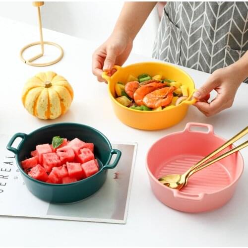 Striped Binaural Soup Bowl Ceramic Rice Smacks Dessert Bowl Instant Noodle Salad Bowls Household Tableware