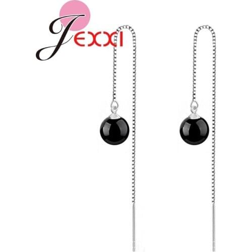 Simple Beads Thread Dangle Earrings Shining 925 Sterling Silver Ear Accessories Jewelry for Women Wedding Engagement Party Gift