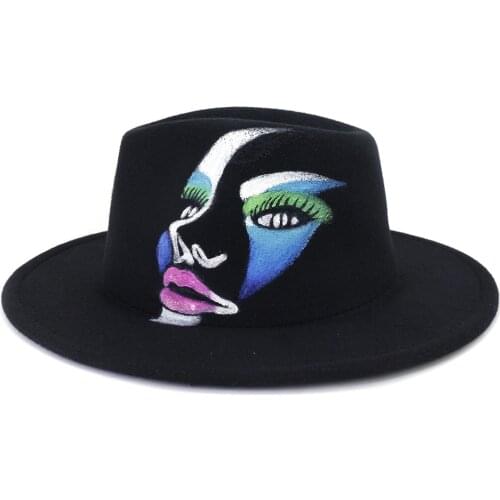Hat fedora hat handpainted Panama felt hat for women jazz hat church top cap british women fedoras hats for men шляпа женская