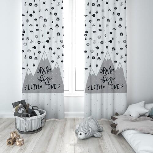 Curtains Children 3D Printed Decorative Items Home Childrens Room White Gray Mountains Model 296