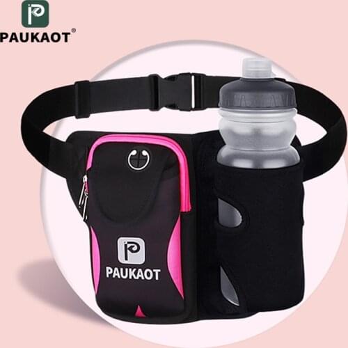 PAUKAOT Sport Running Bags With 500ml Water Bottle Waist Bag Men Women Fanny Pack Camping Hiking Bag Run Belt For Phone Pocket
