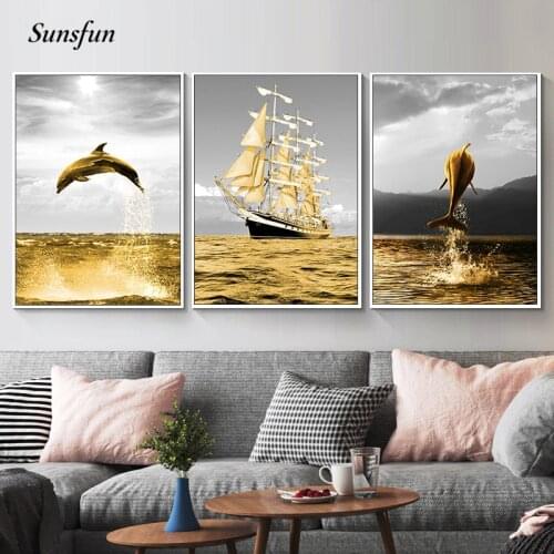 Sunsfun Dolphin Inspirational Text Posters Prints Landscape Wall Art Canvas Painting Nordic Style Wall Picture for Living Room