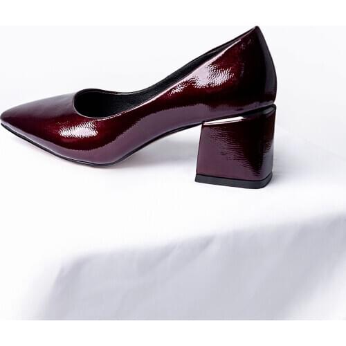 Women Pumps Slip on Square High Heels Pointed Toe Shallow Autumn Patent Leather ladies Dress Wedding Women Shoes A366-868