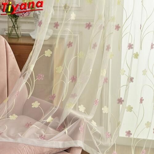 Blue/Pink Flower Embroidered Tulle for Living Room White Mesh Gauze for Kids Room Balcony Customized Products X-ZH009#30
