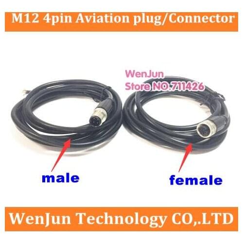 High Quality M12 4pin Female Male Aviation plug/Connector with 2meter Cable M12 4 core Straight head / Elbow head --50pcs/lot
