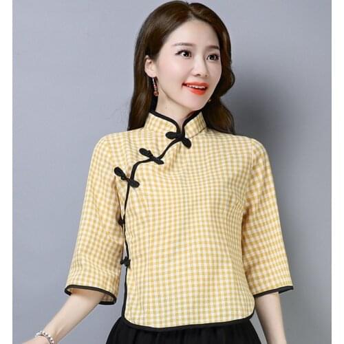 Chinese Style Clothing Women Hanfu 2020 Cheongsam Top Retro Vintage Shirt Ethnic Tunic Blouse Ladies Chinese Tops 11256