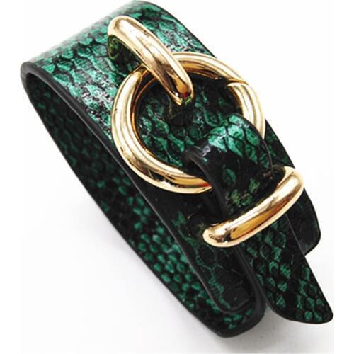 Green Snake Geometric Girl Trendy Fashion Leopard Print Wide Leather Bracelets Women Vintage Bangle Female Wedding Jewelry