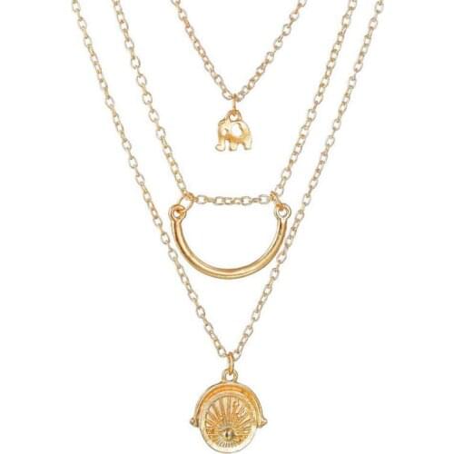 Bohemian Fashion New Necklace Personality Elephant Crescent Planet Multi-layer Necklace Womens Wholesale Sales