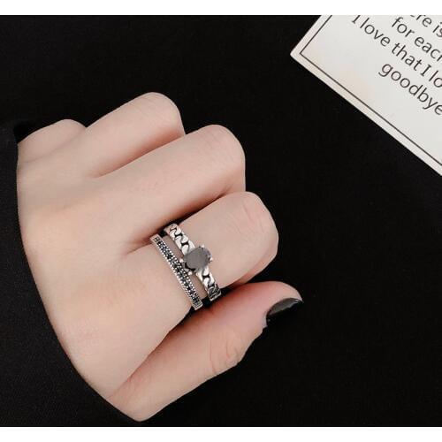 Kine Real 925 Sterling Silver Fine Jewelry Trendy Engagement Vintage Black Spinel Rings for Women Party Gift