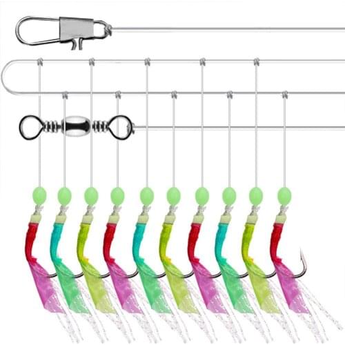 10pcs Hooks Fishing Feather Soft Lures Sea Baits Worn String Crystal Barbed Hooks Fishing Accessories Parts Tools Outdoor Sports