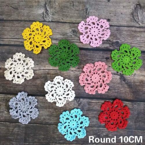 10CM Round Modern Colorful Snowflake Cotton Placemat Handmade Crochet Table Mat Cloth Tea Cup Coffee Mug Coaster Wedding Doily