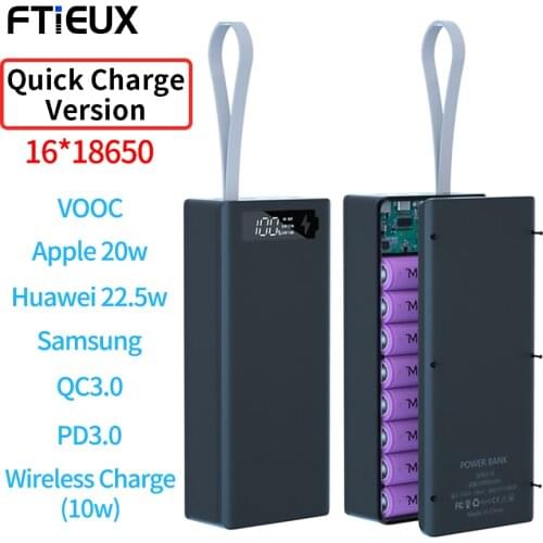 16*18650 Battery Storage Boxes Dual USB Welding Free DIY Power Bank Case Quick & Wireless Charger Battery Holder Storage Shell