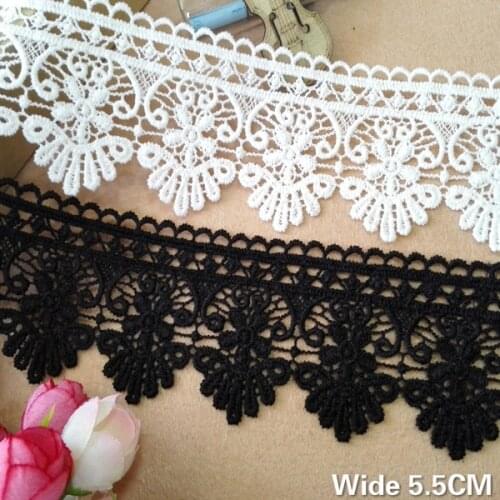 5.5CM Wide Exquisite White Black Cotton Embroidery Lace Fabric Trim Ribbon Garment Dress Curtains DIY Material Sewing Decor