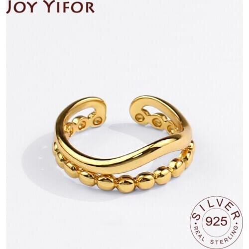 925 Sterling Silver Rings for Women Dots Lines Gold Color Vintage Wedding Trendy Jewelry Large Adjustable Antique Rings Anillos
