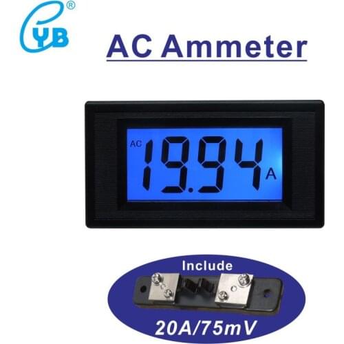 AC 0-20A Ampere Meter Test Positive Negative Current AC Current Meter with Current Shunt 20A/75mV LCD Digital Ammeter 20A DC 5V