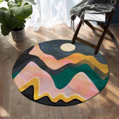 Bohemian Art Abstract Mountains and Rivers Sun and Moon Circle Small Floor Mats Carpets Bedroom Living Room Home Decoration