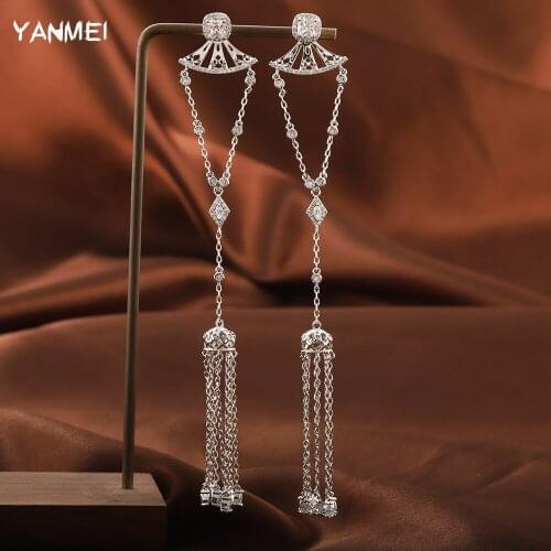 Bohemian Zircon Bridal Chain Tassel Earrings for Women Wedding Fashion Retro High-end Elegant Jewelry Pink Transparent Jewelry