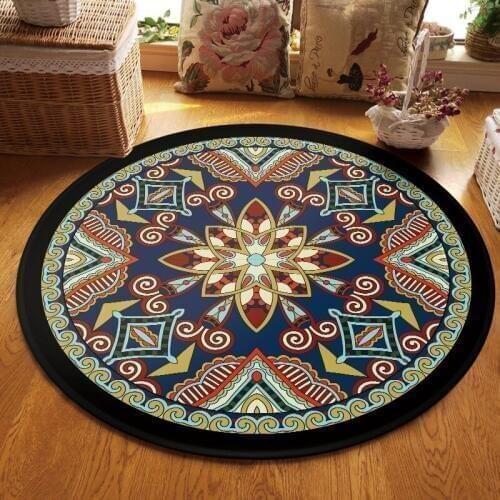 Bohemian Retro Ethnic Mandala Round Door Mat Flower Print Round Carpet Living Room Floor Mat Home Decoration Tapestry