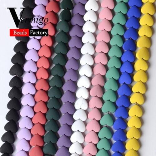Natural Stone Beads Love Heart Nanotech Rubber Hematite Beads For Jewelry Making 6mm 14 Color Mineral Stone For Bracelets 15"