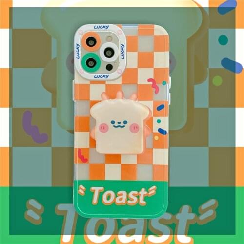 Stylish Personality Lattice Toast Bracket Phone Case For iPhone 11 12 Pro Max Mini SE 2020 6 7 8 Plus XS 6S X XR Silicone Cover
