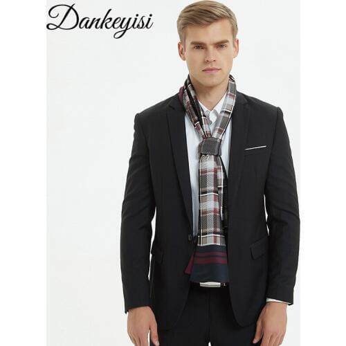 DANKEYISI Men Silk Scarf Plaid Man Neck Scarves Fashion Accessories Autumn Winter Male Silk Long Scarves Neckerchief 2018