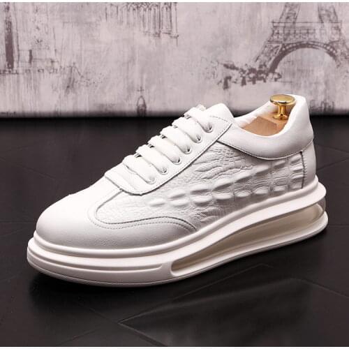 ERRFC New Arrival Designer Men White Casual Comfort Shoes Fashion Round Toe Crocodile Pattern Flat Platform Man Shoes Size 38-43
