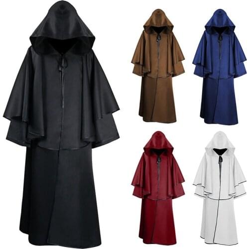 Medieval Cosplay Robe Hooded Vampire Pastor Cloak Costume Adult Role-Playing Demon Slayer Wizard Halloween Masquerade Costume