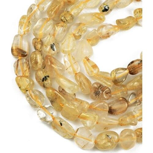 HGKLBB Natural Stone crystal Irregular Gold Rutilated Quartz beads 4~7mm Loose spacers beads for Jewelry making bracelets DIY